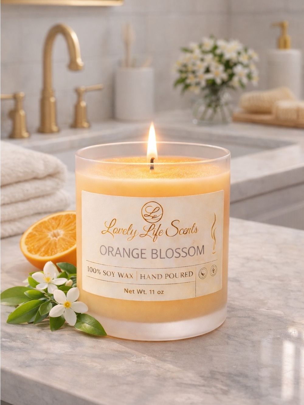 Orange Blossom Premium Soy 11oz Candle a Floral Citrus Scent